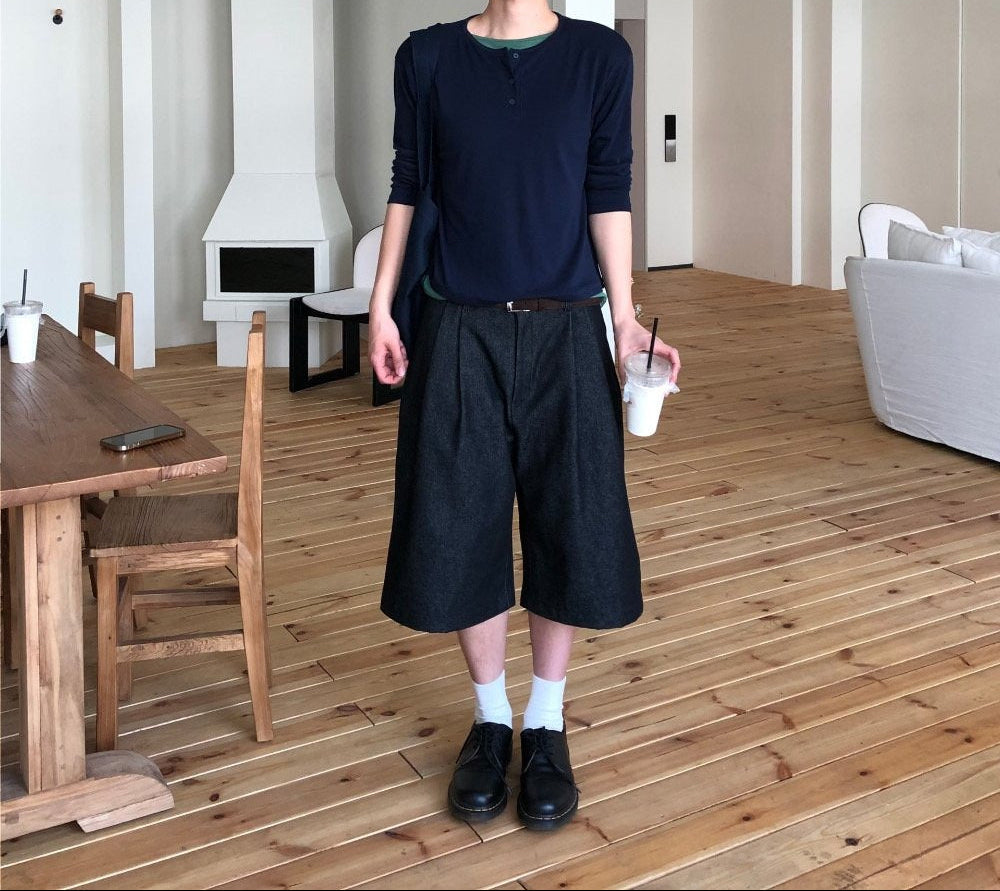 Non-Fade Denim Bermuda Pants