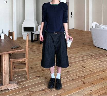 Non-Fade Denim Bermuda Pants