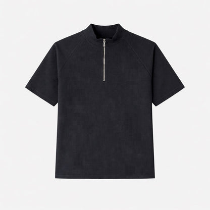 Ribbed Slim Zip Short Sleeve T-Shirt