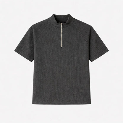 Ribbed Slim Zip Short Sleeve T-Shirt