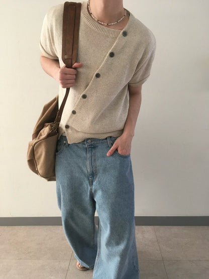 Diagonal Button Knit Tee