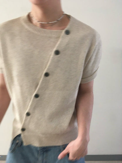 Diagonal Button Knit Tee