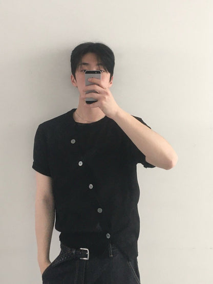 Diagonal Button Knit Tee