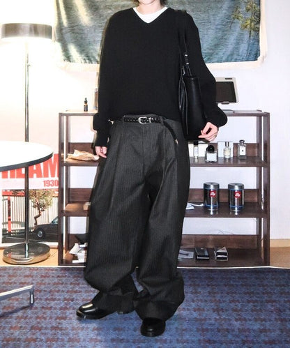 Herringbone Two-Tuck Wide Slacks
