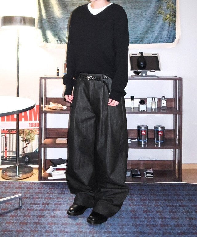 Herringbone Two-Tuck Wide Slacks