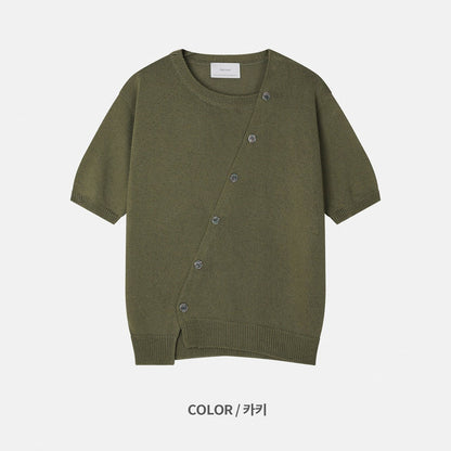 Diagonal Button Knit Tee