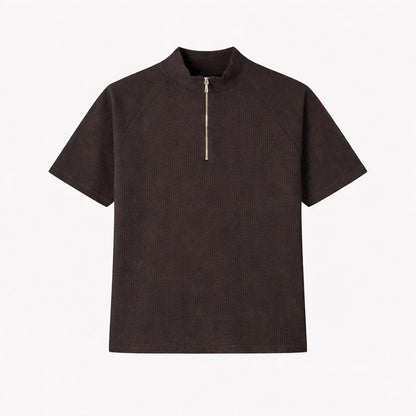 Ribbed Slim Zip Short Sleeve T-Shirt