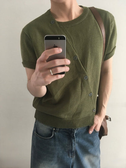 Diagonal Button Knit Tee