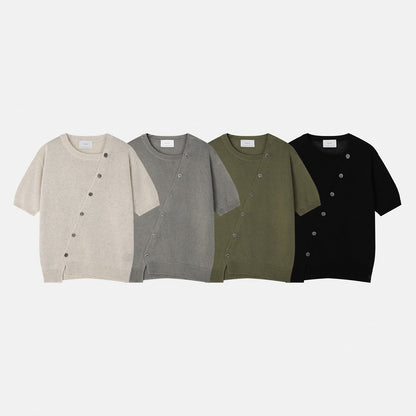 Diagonal Button Knit Tee