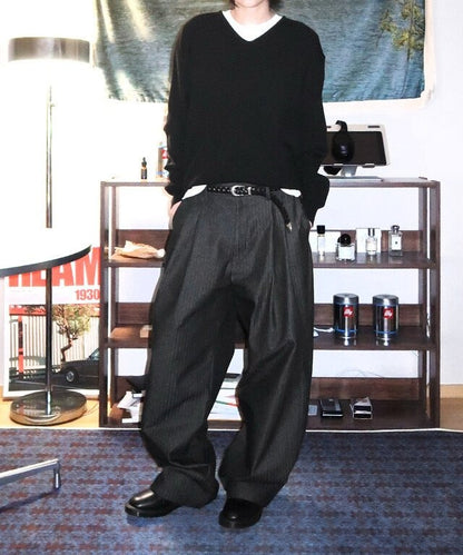 Herringbone Two-Tuck Wide Slacks
