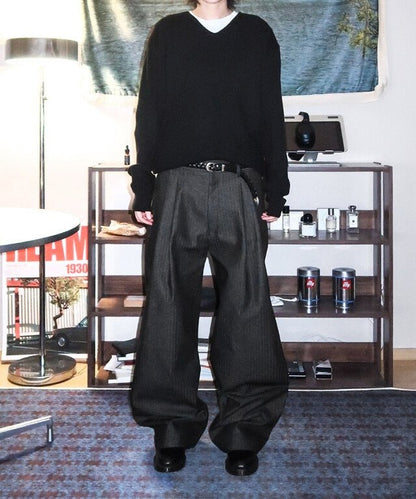 Herringbone Two-Tuck Wide Slacks