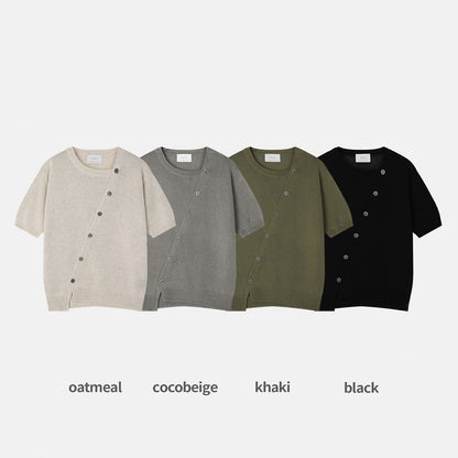 Diagonal Button Knit Tee