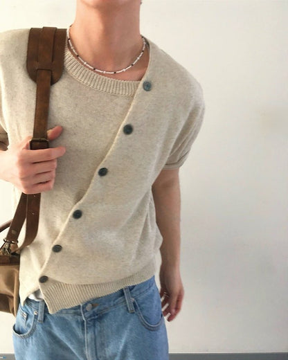 Diagonal Button Knit Tee