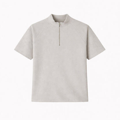 Ribbed Slim Zip Short Sleeve T-Shirt