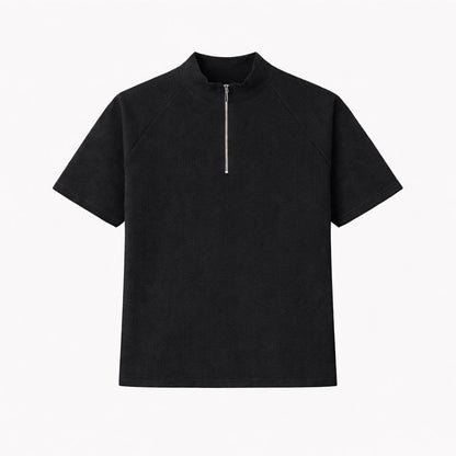 Ribbed Slim Zip Short Sleeve T-Shirt