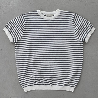 Fine Stripe Half Sleeve Round Knit