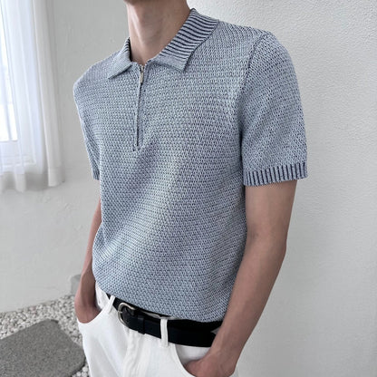 Two-Tone Zip Collar Knit Polo