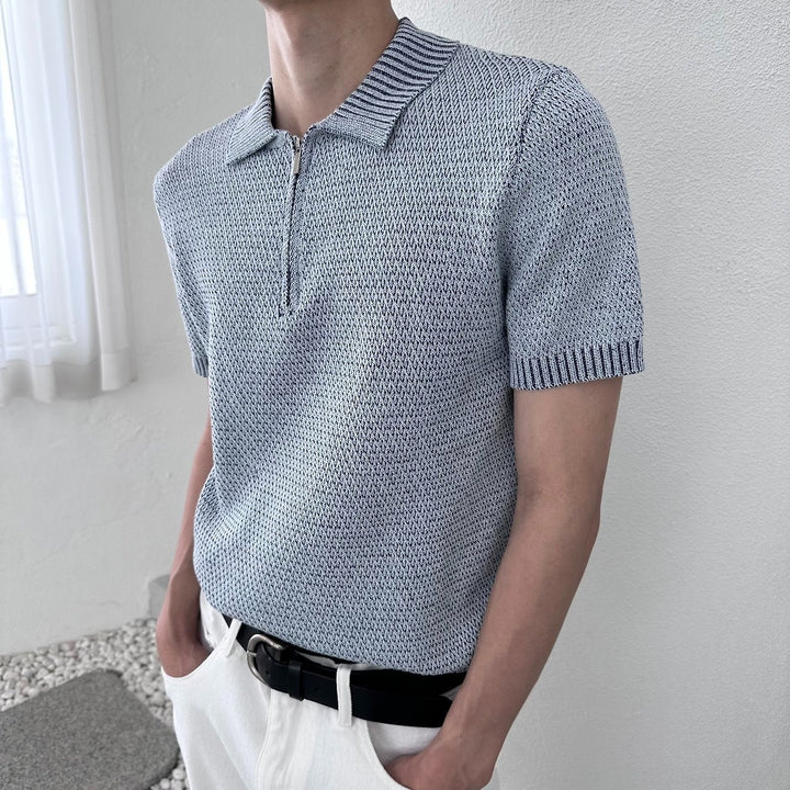 Two-Tone Zip Collar Knit Polo