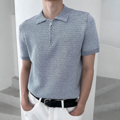 Two-Tone Zip Collar Knit Polo