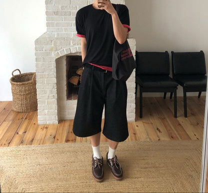 Non-Fade Denim Bermuda Pants