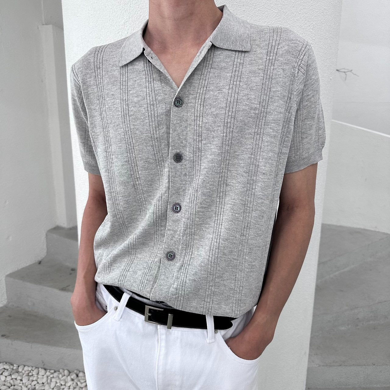 Linen Touch Half Sleeve Collar Cardigan