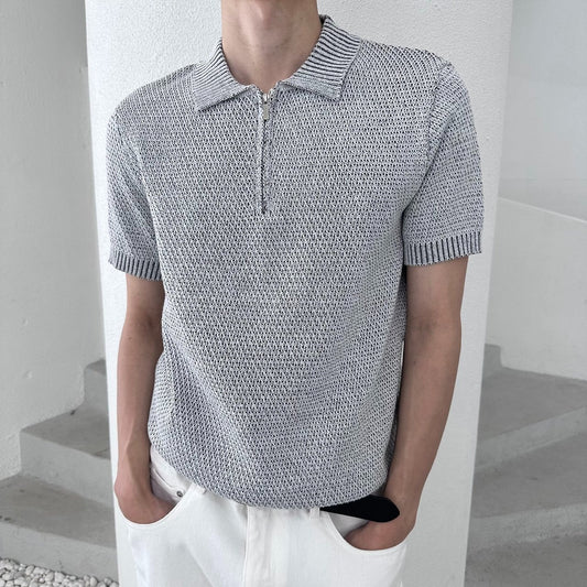 Two-Tone Zip Collar Knit Polo