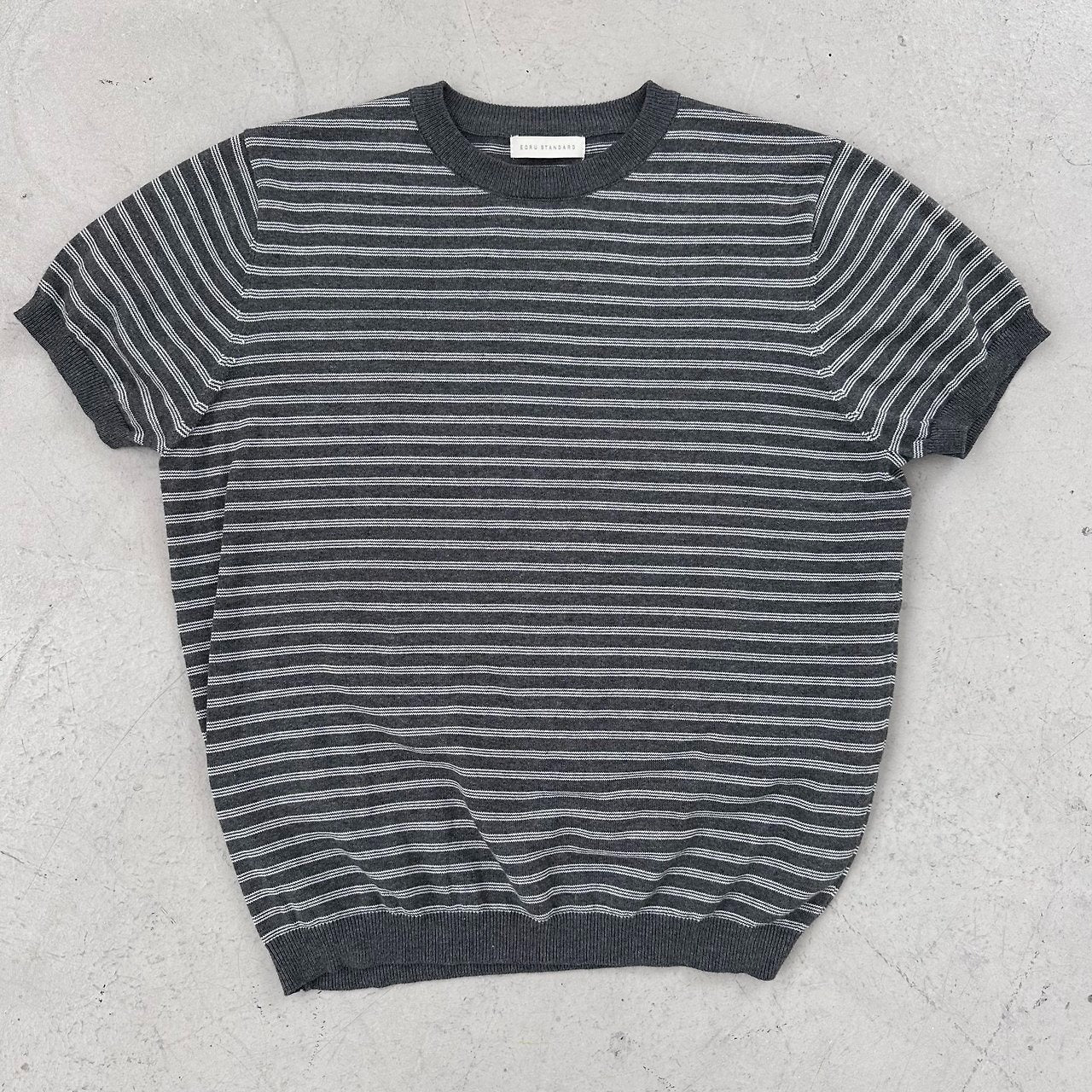 Fine Stripe Half Sleeve Round Knit