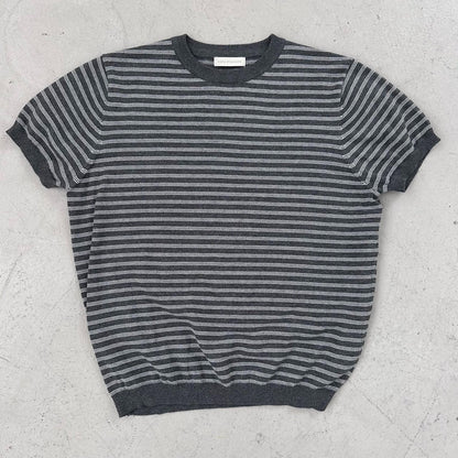 Fine Stripe Half Sleeve Round Knit