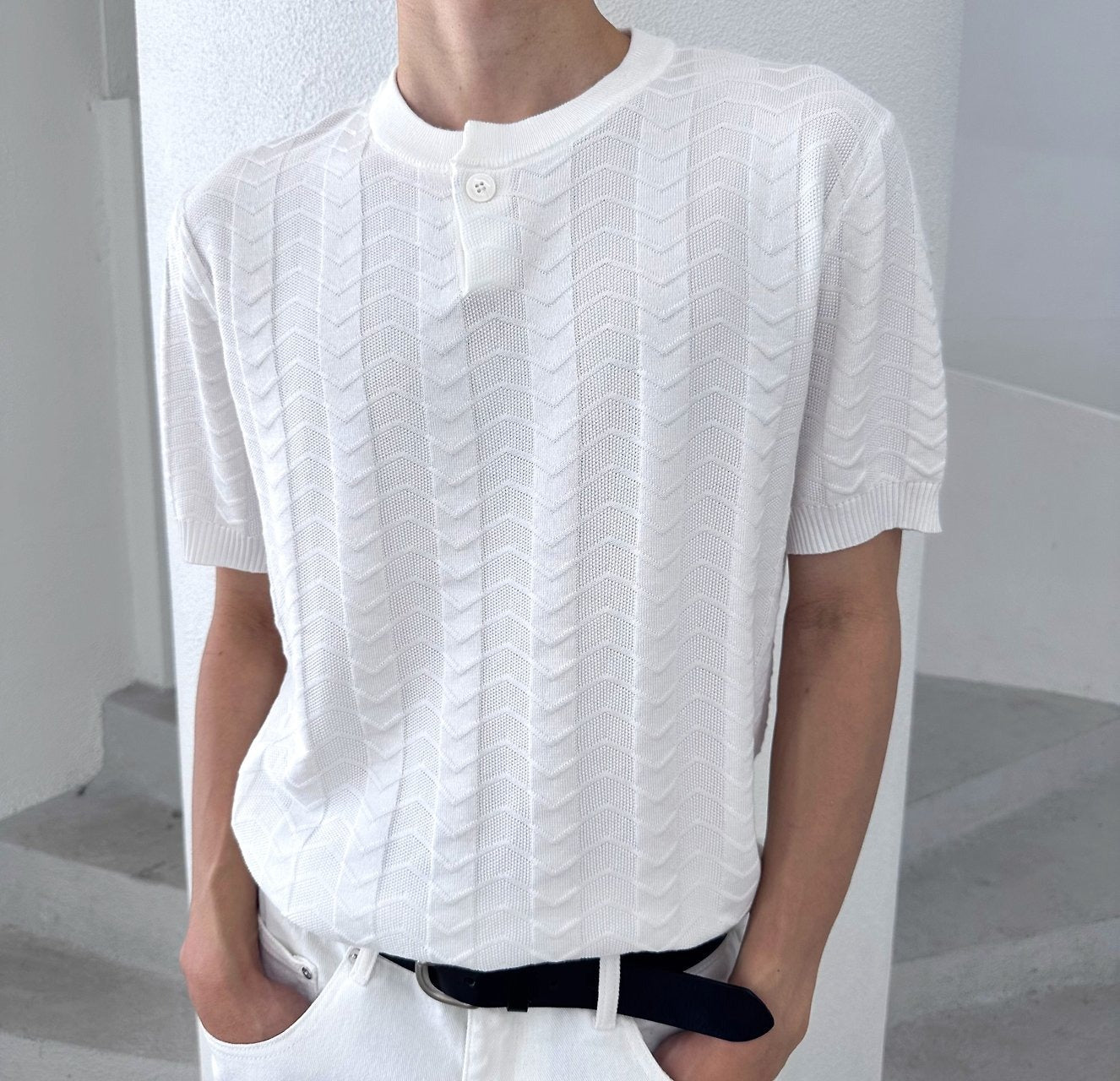 Chevron One Button Henley Knit