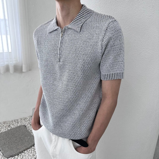 Two-Tone Zip Collar Knit Polo