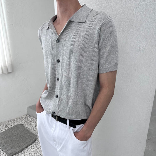 Linen Touch Half-Sleeve Collared Cardigan