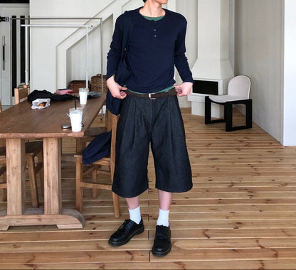 Non-Fade Denim Bermuda Pants