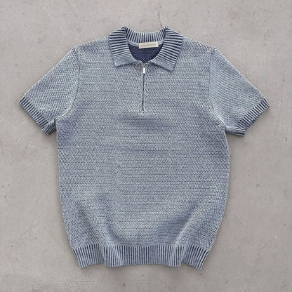 Two-Tone Zip Collar Knit Polo