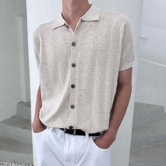 Linen Touch Half Sleeve Collar Cardigan