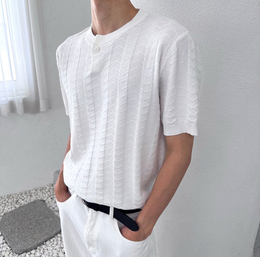 Chevron One-Button Henley Knit