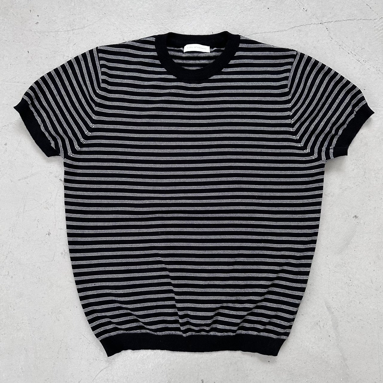 Fine Stripe Half Sleeve Round Knit