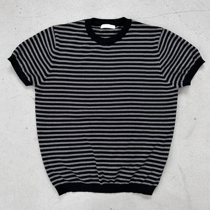 Fine Stripe Half Sleeve Round Knit