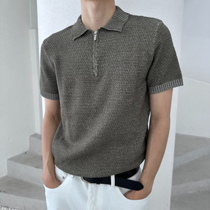 Two-Tone Zip Collar Knit Polo