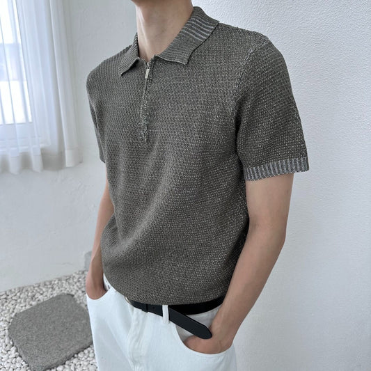 Two-Tone Zip Collar Knit Polo