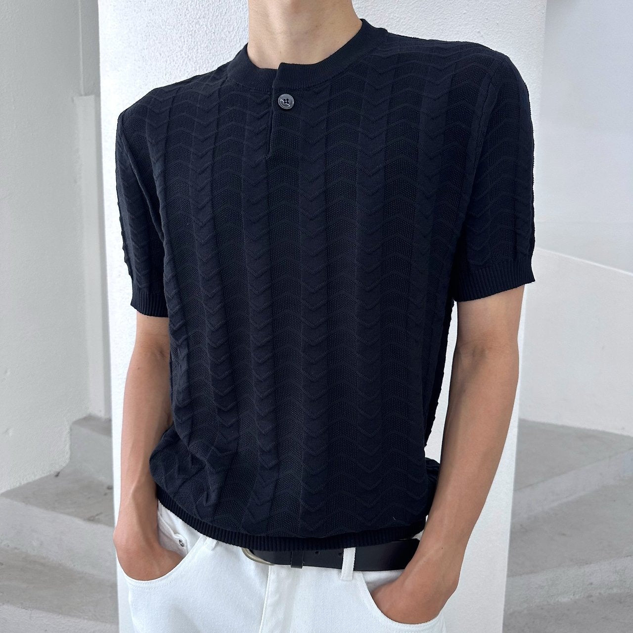 Chevron One Button Henley Knit