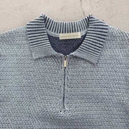 Two-Tone Zip Collar Knit Polo