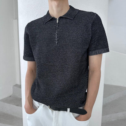 Two-Tone Zip Collar Knit Polo