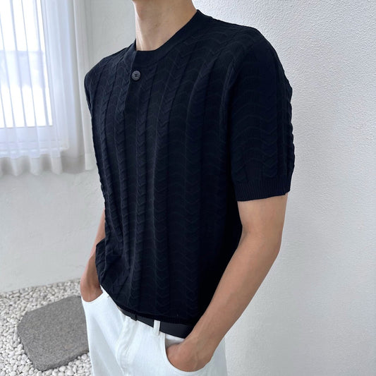 Chevron One-Button Henley Knit