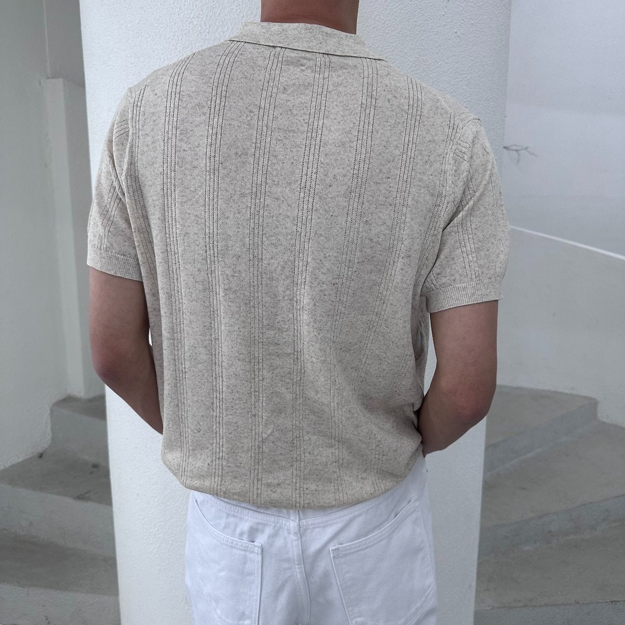 Linen Touch Half Sleeve Collar Cardigan