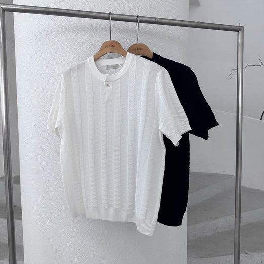 Chevron One-Button Henley Knit