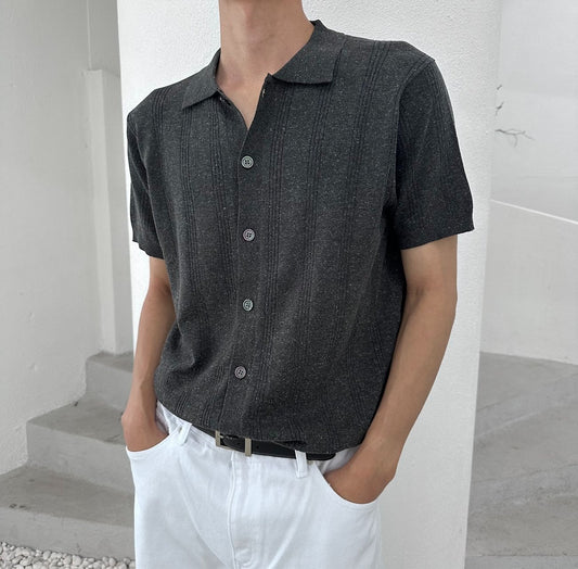 Linen Touch Half-Sleeve Collared Cardigan