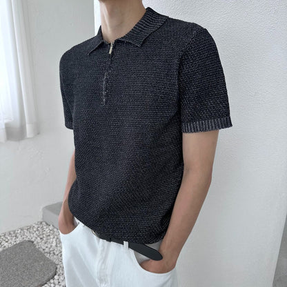 Two-Tone Zip Collar Knit Polo