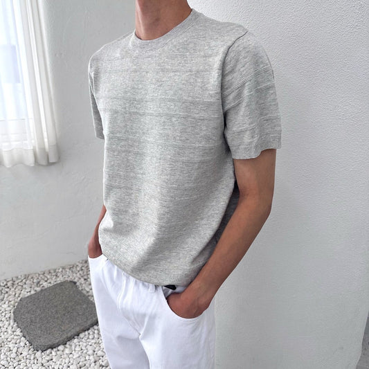 Embossed Line Half-Sleeve Knit
