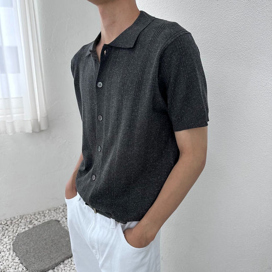 Linen Touch Half-Sleeve Collared Cardigan
