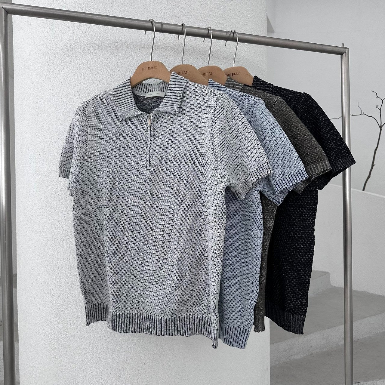 Two-Tone Zip Collar Knit Polo